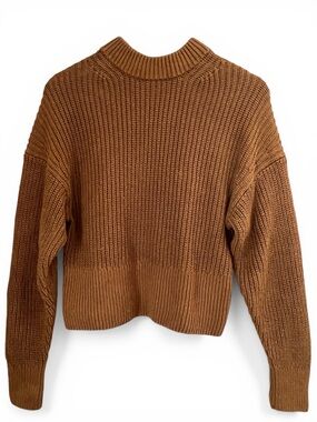 Everlane Cropped Chunky Brown Knit Sweater S Cozy 100% Organic Cotton Minimalist